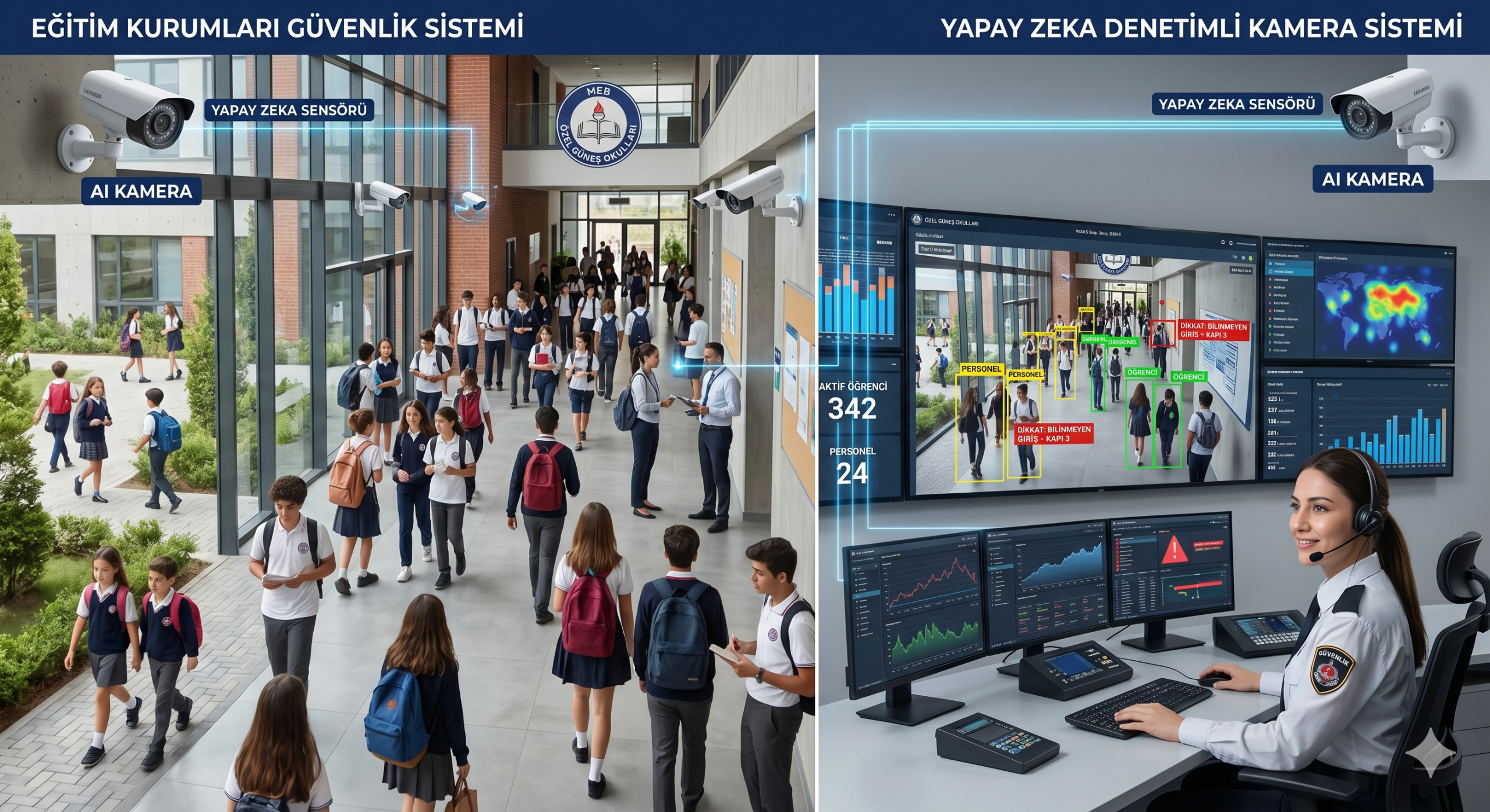 Okullarda yapay zeka guvenlik kamera